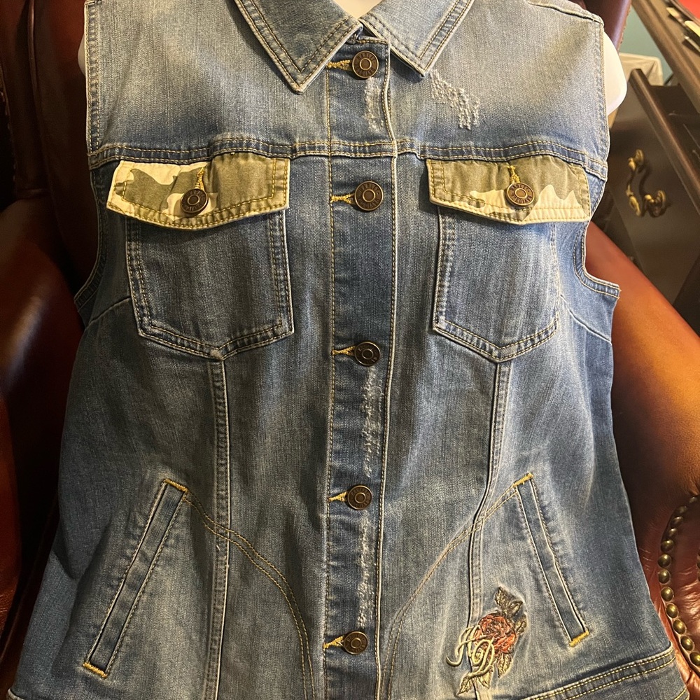 Harley-Davidson Blue Denim Vest with Rose Embroidery